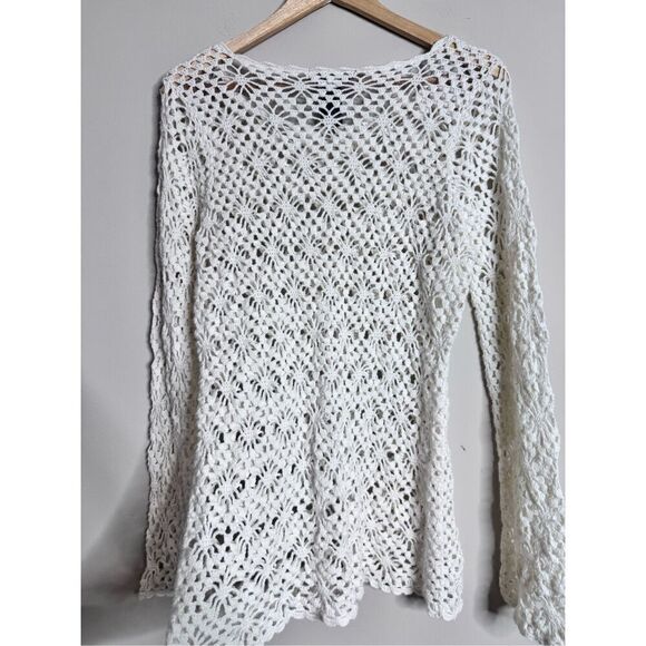 Vintage crotchet white long sleeve top sz L - Picture 6 of 6